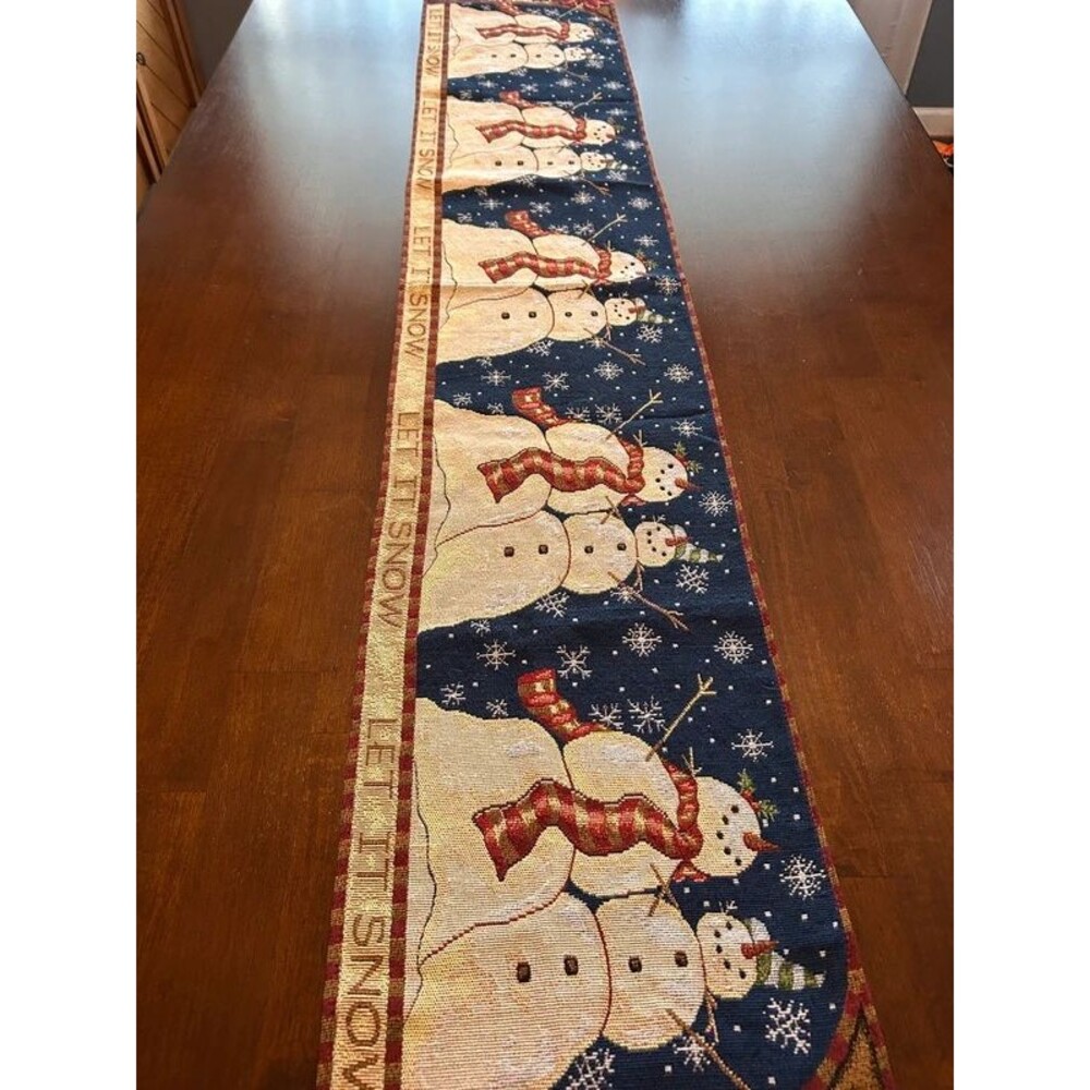 Snowman Tapestry Table Runner "Let It Snow" Winter Holiday Decor